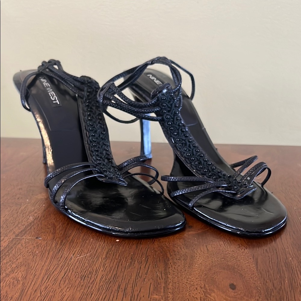 Nine West Black Stiletto Heels with Criss-Cross Straps